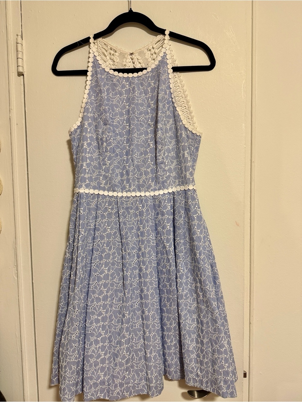 Lilly Pulitzer Tory Light Blue Dress with White Lace Fit & Flair